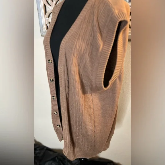 🤩  VINTAGE Oscar De La Renta Vest Mens Brn Cable Knit Sleeveless Button Grandpa - Picture 4 of 8